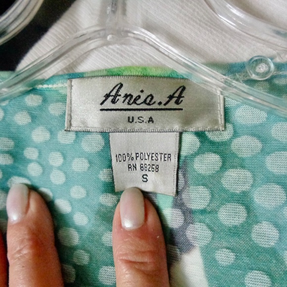 ANIA.A. TURQUOISE WATERCOLOR PRINT 3/4 SLEEVE TIE FRONT LIGHT WEIGHT JACKET S - Picture 9 of 10